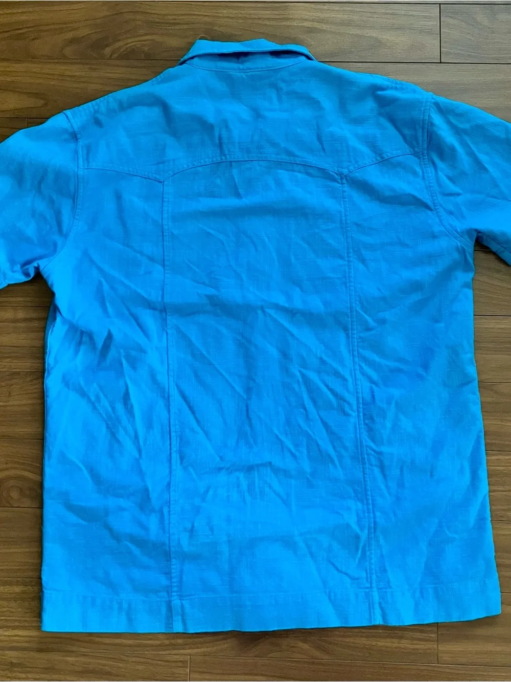 Corridor Four Pocket Short Sleeve Blue Slub Shirt Large